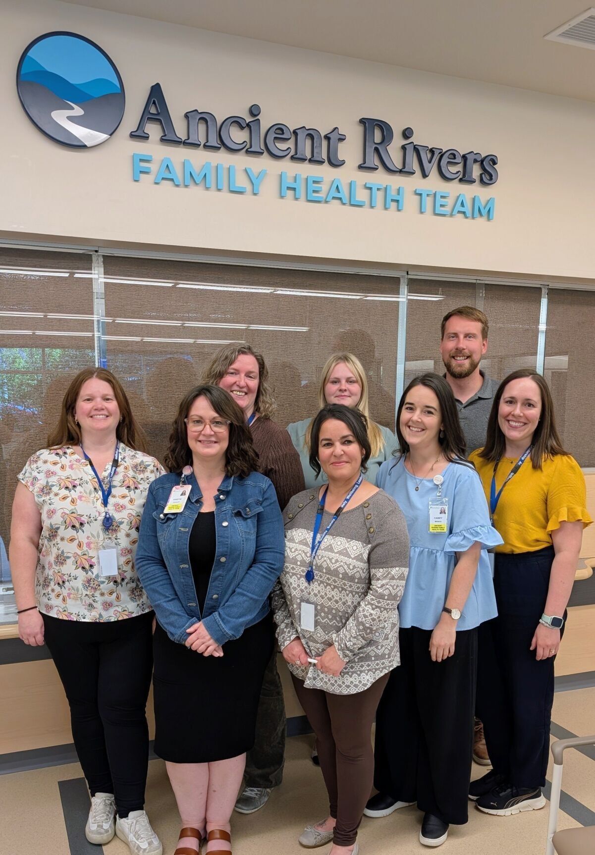 The Ancient Rivers Family Health Team has an interdisciplinary team of health-care professionals to provide Renfrew residents with care designed to meet their needs. From left are: registered respiratory therapist Anita Stitt, mental health counsellor Kristie Goulet, registered dietitian Morag Townsend, registered practical nurse Alyssa Misener, receptionist Laya, mental health counsellor Casey, registered kinesiologist John Buffam and executive director Kate Jones.